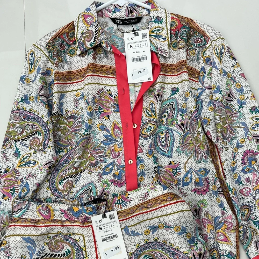 Zara Paisley Satin Pants Set, S NWT - Picture 2 of 2